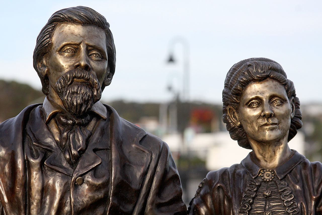 A new bronze sculpture known as ‘The Barringtons,’ created by Oak Harbor’s Wayne Lewis, will be dedicated at noon Sunday, Sept. 18, onPioneer Way. The sculpture depicts Capt. Edward Barrington and his bride Christina McCrohan Barrington on their wedding day on Sept. 13,1865. They were early Oak Harbor pioneers.