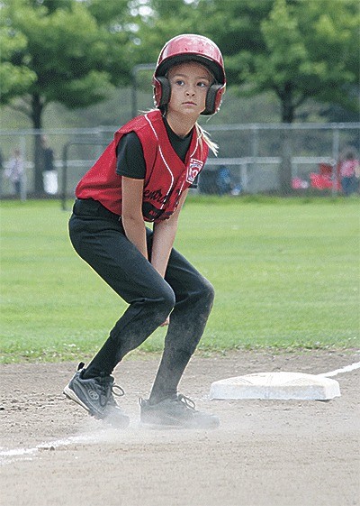 Coupeville's Stella Johnson leads off third in Central/South Whidbey's win over North Whidbey Saturday.