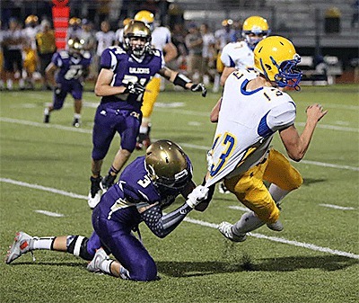 Tanner Walker hauls down Ferndale quarterback James Hinson Friday.