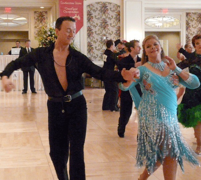 Linda Kaser dances at the Southern States Dancesport Championships in New Orleans with her dance instructor