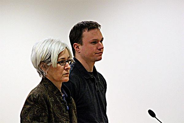 Dylan Jefferies of Freeland appears in Island County Superior Court with attorney Jennifer Bouwens Monday.