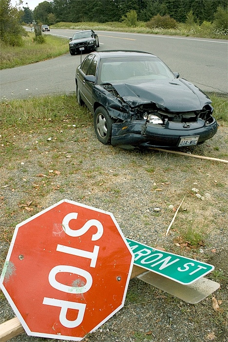 A Chevy Lumina involved in a two-car