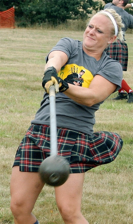 Breanne Odden loosens up with the Scottish hammer. The Kelso resident finished ninth in Elite Division in the event at the recent World Championships in Scotland.