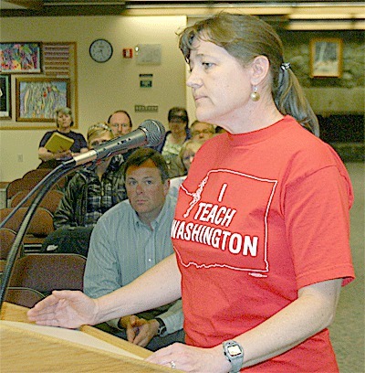 At a school board meeting April 30