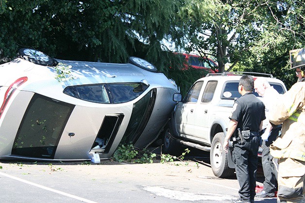 An elderly man is in serious condition at the hospital after driving off the road in Oak Harbor Thursday afternoon.