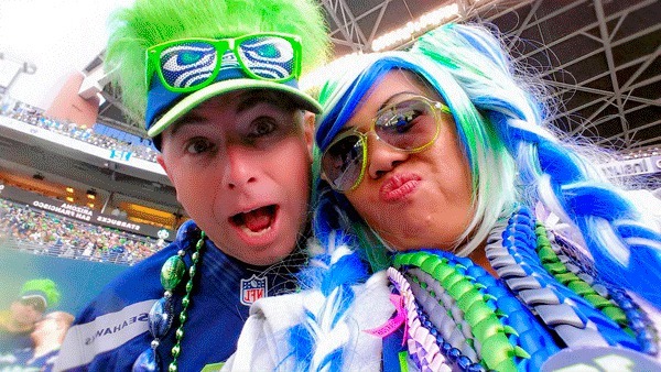 Jason and Drea Park of Oak Harbor are among Whidbey Island's most decorated Seahawks fans. They don't hold back when it comes to game day attire and will be among the Seahawks fans planning to show up decked out at Deception Pass Bridge Saturday.