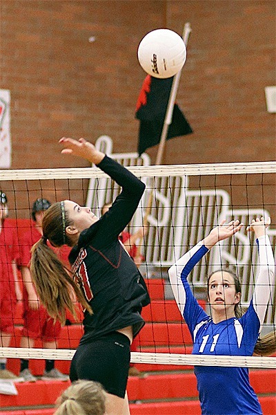 Katrina McGranahan smacks a kill for Coupeville.