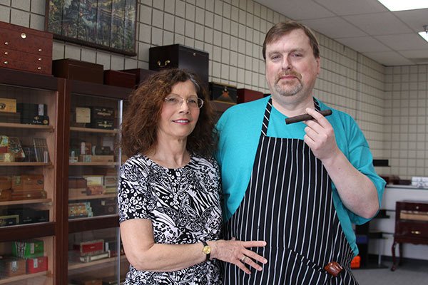 Photos by Ron Newberry/Whidbey News-Times Tom and Marlene Pacher of Freeland will open Whidbey Premium Cigar & Pipe April 1 on State Highway 20 in Oak Harbor. Pacher will keep his  law license but will focus his energies now on the new store. A worsening back condition prompted the move.