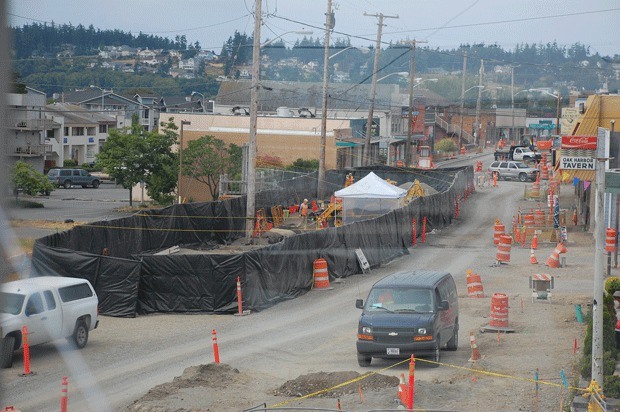 A section of Pioneer Way was fenced off so that archaeologists could recover Native American remains in 2011.