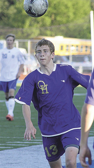 Ben McCornack looks to control the ball for Oak Harbor in Tuesday's match with Shorewood.