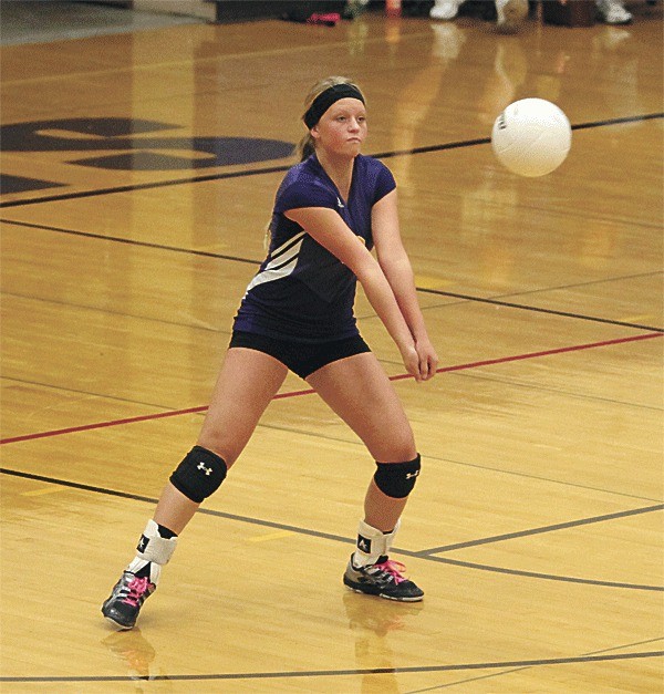 Amanda Pavey collects one of her team-high 20 digs in the win over Glacier Peak. Pavey also fired four aces.