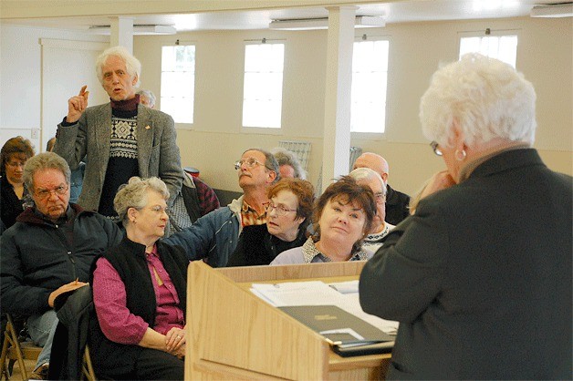 Langley resident John Norby addresses Sen. Mary Margaret Haugen