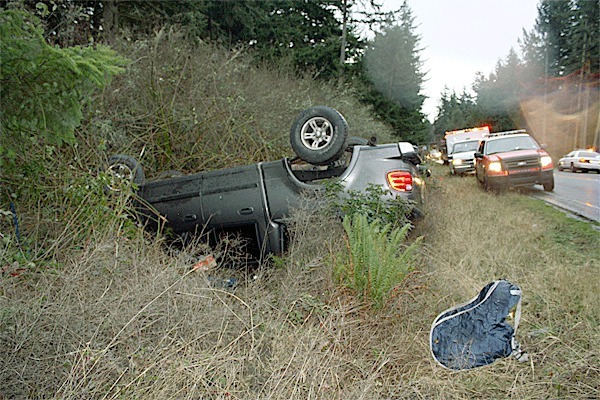 A Ford F-150 pickup rolled over on Highway 20 next to Outlying Field Wednesday morning prompting one lane of the highway to close.