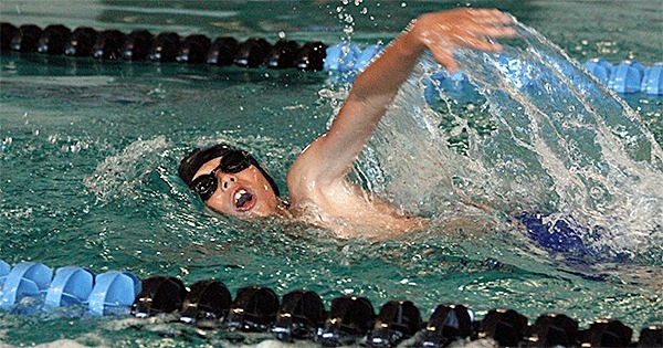 Chris Shashaty swims the 100 freestyle in the Whidbey Island Swim Championships Tuesday.