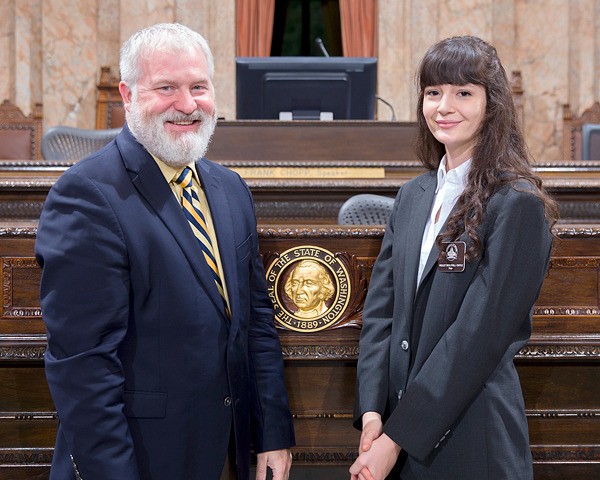 Rep. Jeff Morris with Violet Wolfkill-Yaple on the House floor.