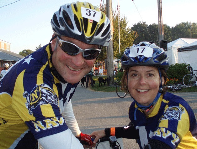 Jim Jaeger and Sharon Dodge head to the start line before last year’s ride.