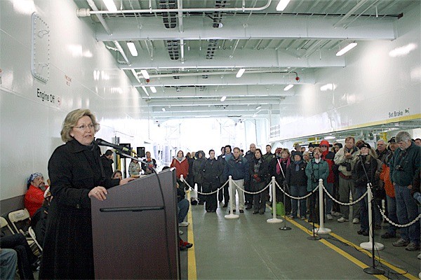 State Rep. Barbara Bailey addresses a happy crowd on hand to see the Kennewick