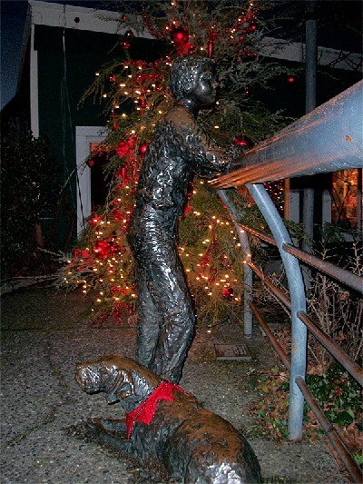 The boy and dog statue in Langley