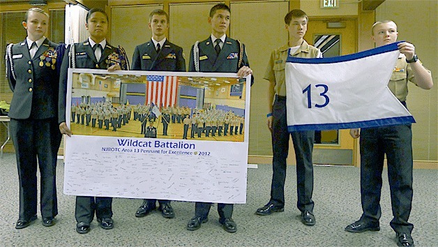 Oak Harbor High School Naval Junior Reserve Officer Training Corps members Therese Desquitado