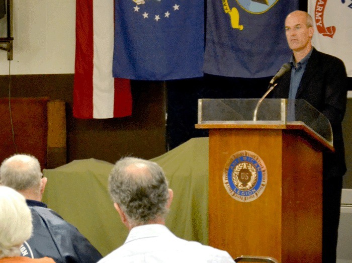 Congressman Rick Larsen answers questions during a forum for veterans at the American Legion in Oak Harbor on Wednesday.