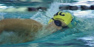 Jacob Jepsen strokes his way to a 14th-place finish out of 72 athletes in the mixed 13-and-over division at the Kamiak Distance Swim meet Nov. 16. His breathing action on the freestyle exemplifies what is called one-goggle breathing