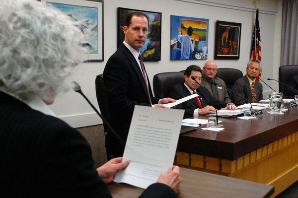 City Clerk Connie Wheeler swears in Joel Servatius moments after his appointment to Position 5 on the Oak Harbor City Council Tuesday at City Hall.