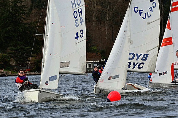 Wildcat Sailing's Jordan Wood-Pina and Dylan Angell in boat 43 compete in Saturday's Gold Fleet.