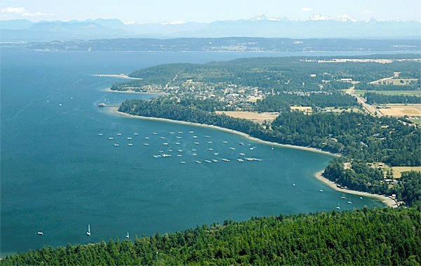 Mussel rafts dot the waters of Penn Cove which features prominently in Whidbey Island’s history and contemporary life. Learn more about Whidbey Island’s marine environments at Sound Waters Saturday