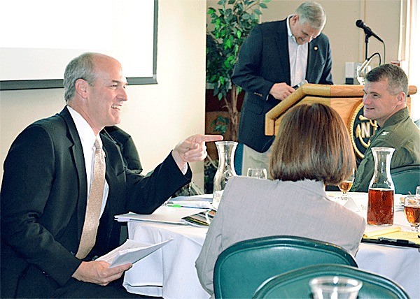 Rep. Rick Larsen smiles during a conversation prior to his speech to members of the Oak Harbor Area Council of the Navy League