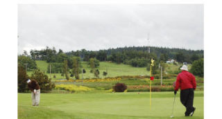 The gallery’s 11th green with the 18th hole in the background.