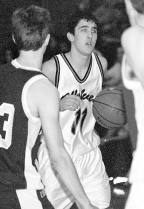 Coupeville guard Brad Sherman brings the ball up against Friday Harbor last Friday night. Sherman posted 14 points in the Wolves’ 62-46 victory over the Wolverines.