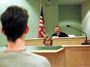 Island County Superior Court Judge Alan Hancock speaks to a teenager during juvenile drug court.