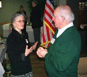 Campfire Girls representative Sara Lee Sky chats with Steve Guilliford