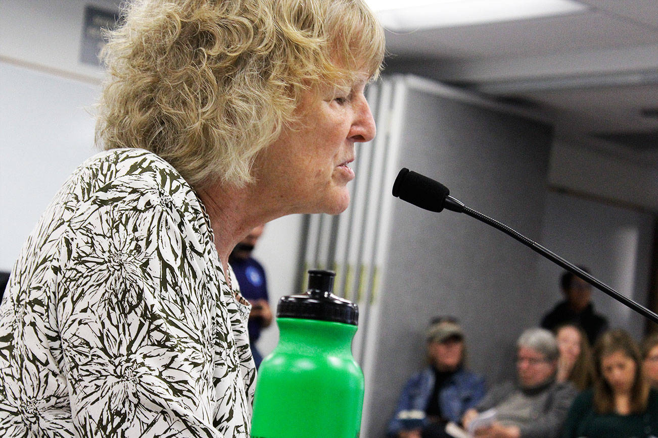 A discussion of funding for trails in Central Whidbey packed in residents Tuesday, June 13 at an Island County Board of Commissioners meeting. Photo 4 and on: Pat Powell, executive director of Whidbey Camano Land Trust, presents details of the Walking Ebey’s Trail Corridor project. In a 2-1 vote, commissioners approved $50,000 in Conservation Futures Fund for planning and construction of the trail network.