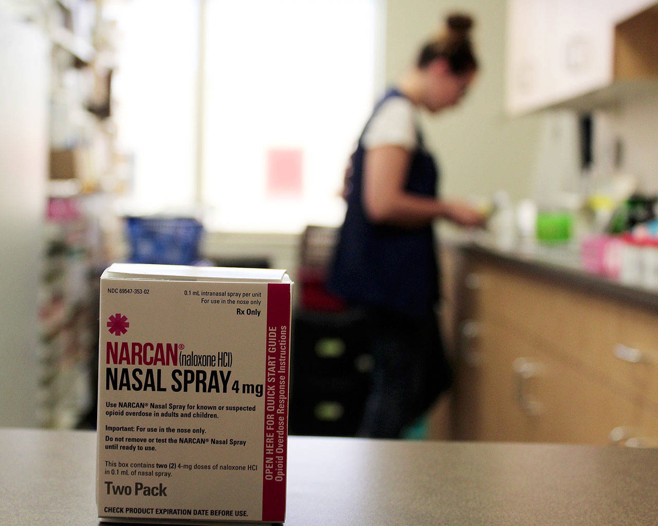 Narcan, a nasal spray rescue drug for opioid overdoses, is increasing in sales as the public becomes more aware of its lifesaving ability. In Washington state, no prescription is needed and most insurance plans cover it. Photo by Patricia Guthrie/Whidbey News-Times