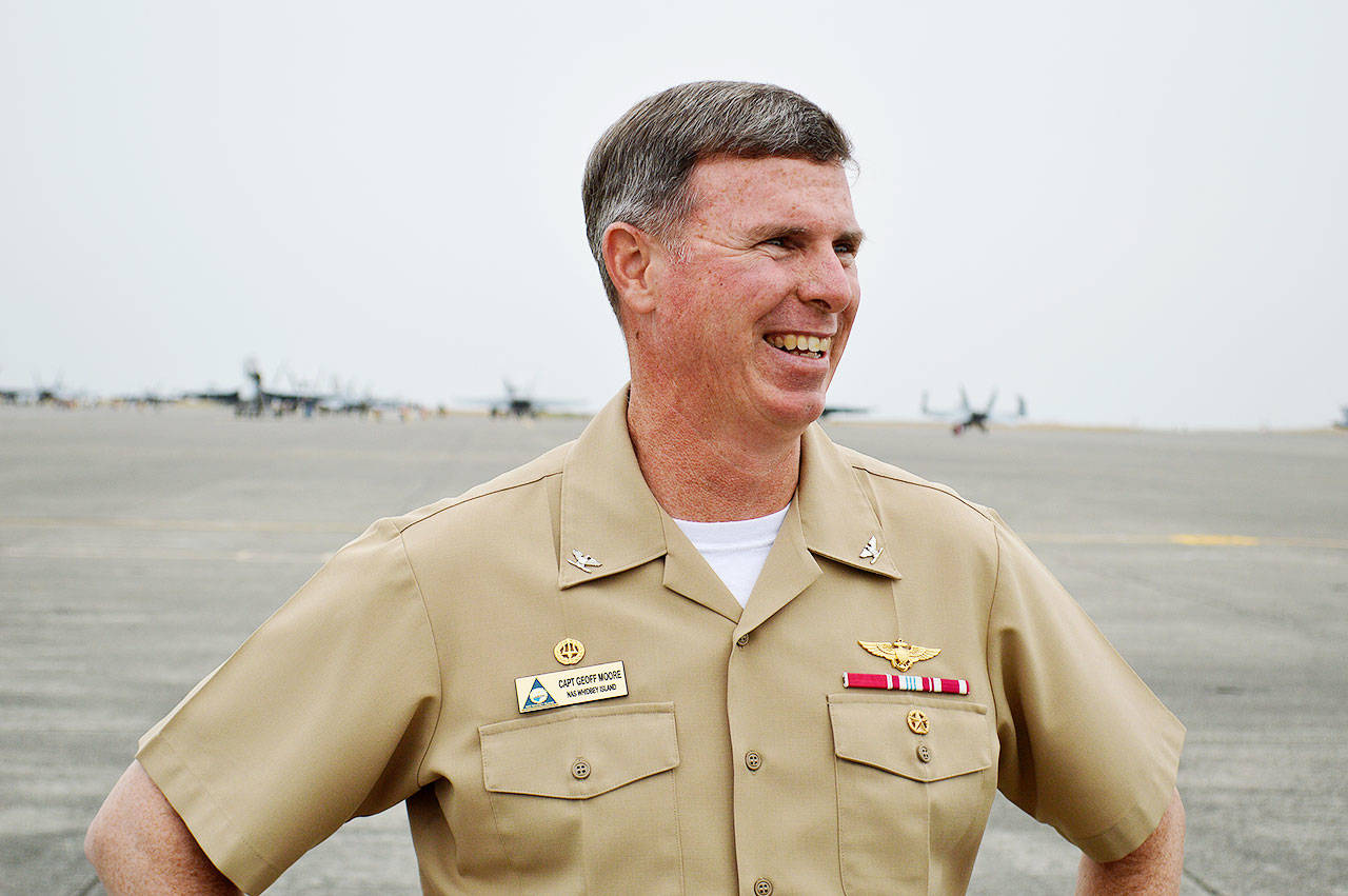 Capt. Geoff Moore, commanding officer of Naval Air Station Whidbey Island for the last two and a half years, will be moving on in mid August. Photo by Laura Guido/Whidbey News-Times