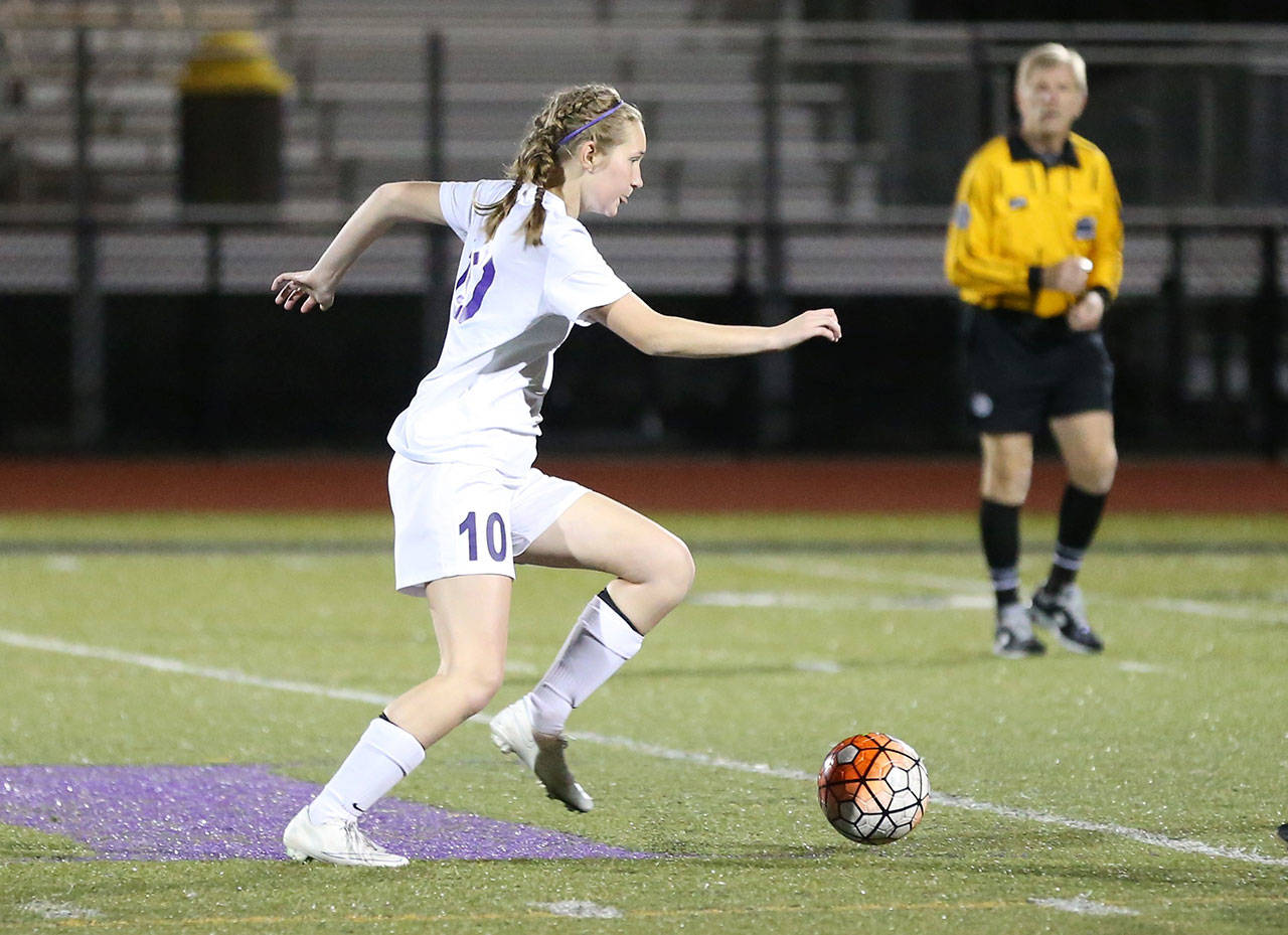 Danielle Lonborg is the only returning senior letter winner on the young Oak Harbor soccer team. (Photo by John Fisken)