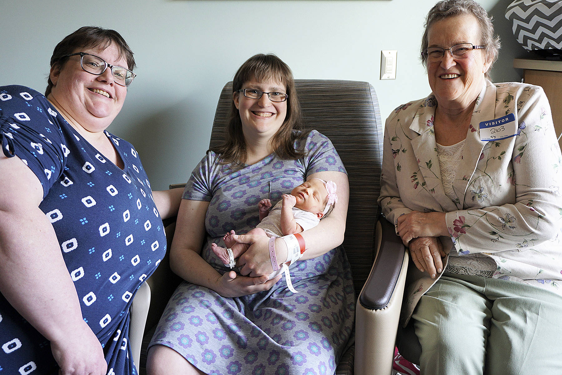 Four generations gather after the birth of Elizabeth Adeline Pooler at WhidbeyHealth Medical Center, including her grandma Lori Stahl, mom Mikaela Stahl, baby Elizabeth Pooler and great grandmother Yvonne Struthers. Photo provided