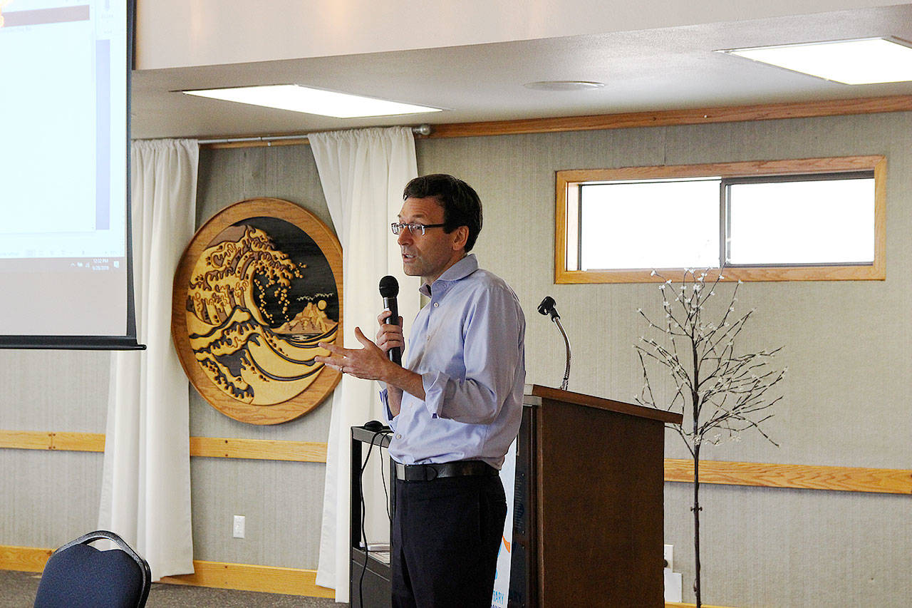 Attorney General Bob Ferguson speaks at a Rotary meeting last week at the Oak Harbor Yacht Club.