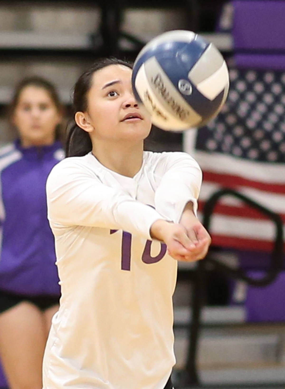 Gredina DeGuzman passes for Oak Harbor in its match with Snohomish Tuesday.(Photo by John Fisken)