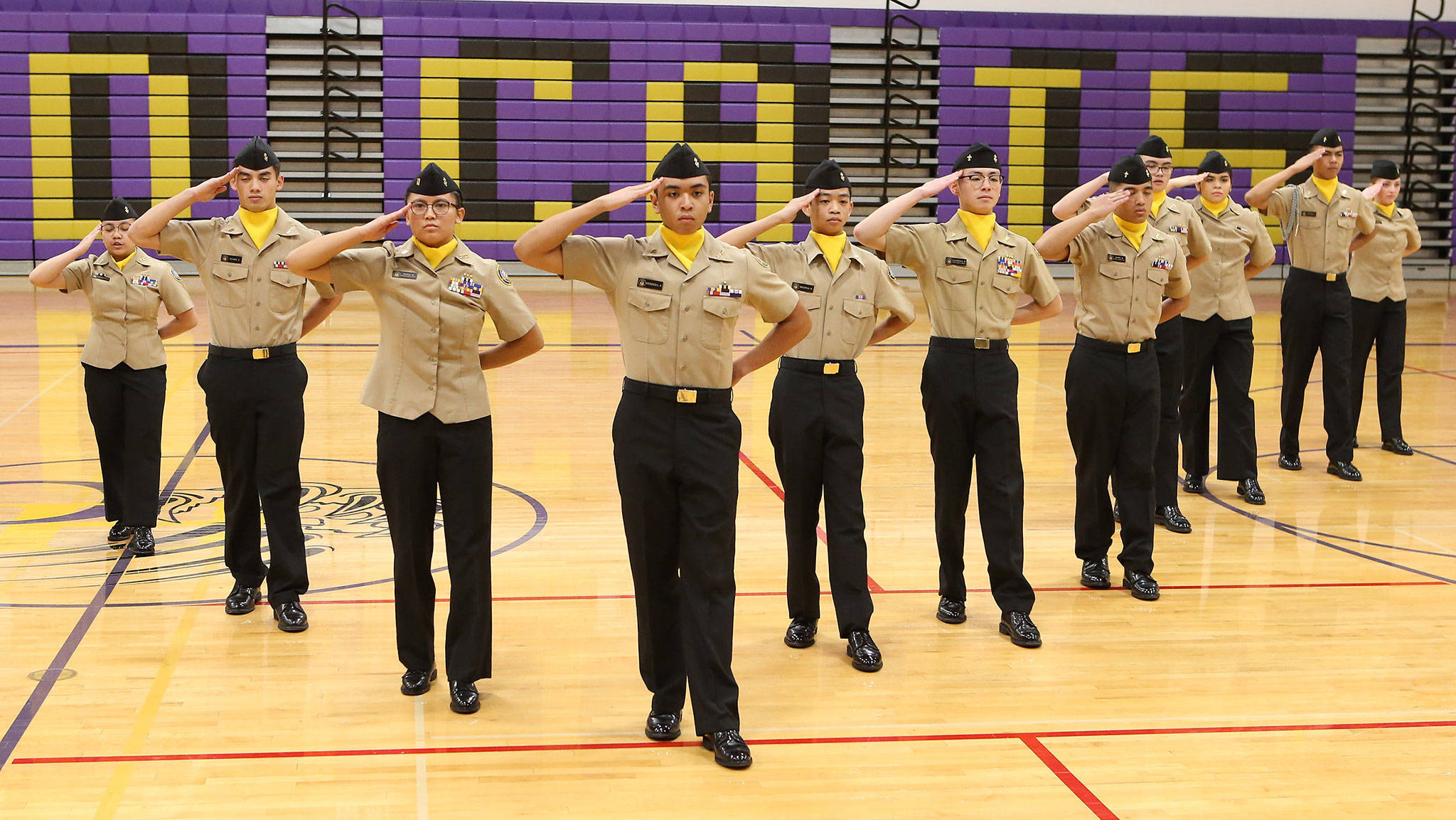 Wildcat Battalion’s Gold unarmed drill team finished first in Saturday’s competition. (Photo by John Fisken)