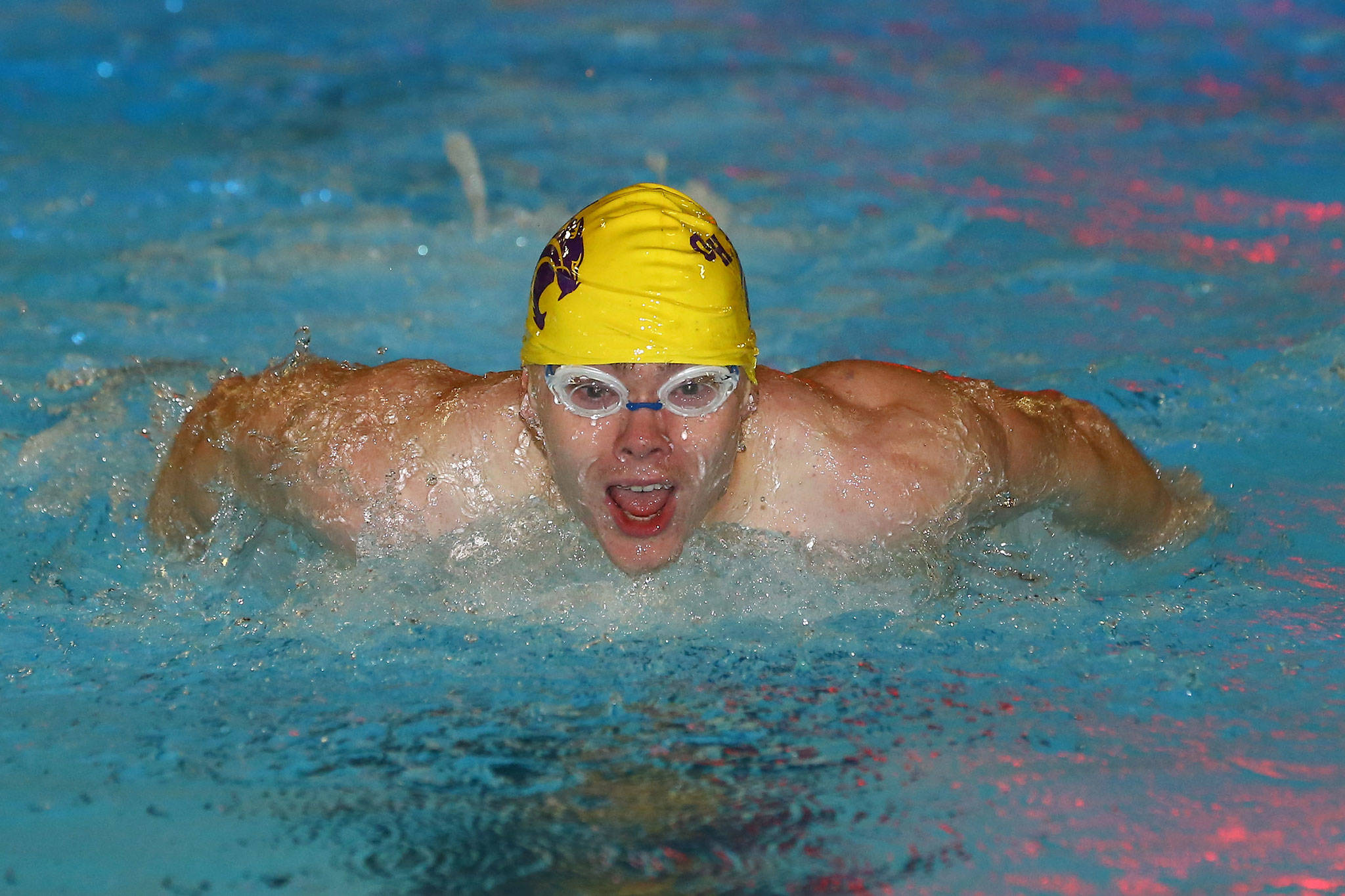 Oak Harbor’s Micah Franklin earned first-team, all-Wesco North honors in two swimming events. (Photo by John Fisken)