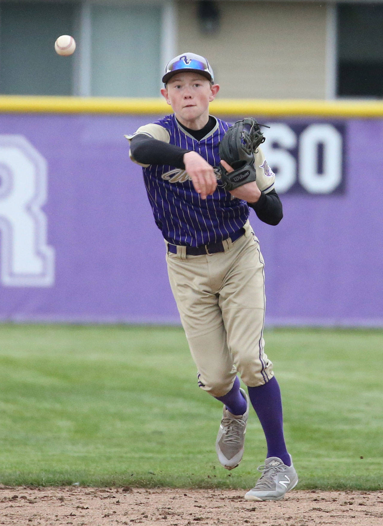 Oak Harbor’s Noah Meffert, a second-team, all-league infielder in 2019, returns to anchor the Wildcat defense. (Photo by John Fisken)