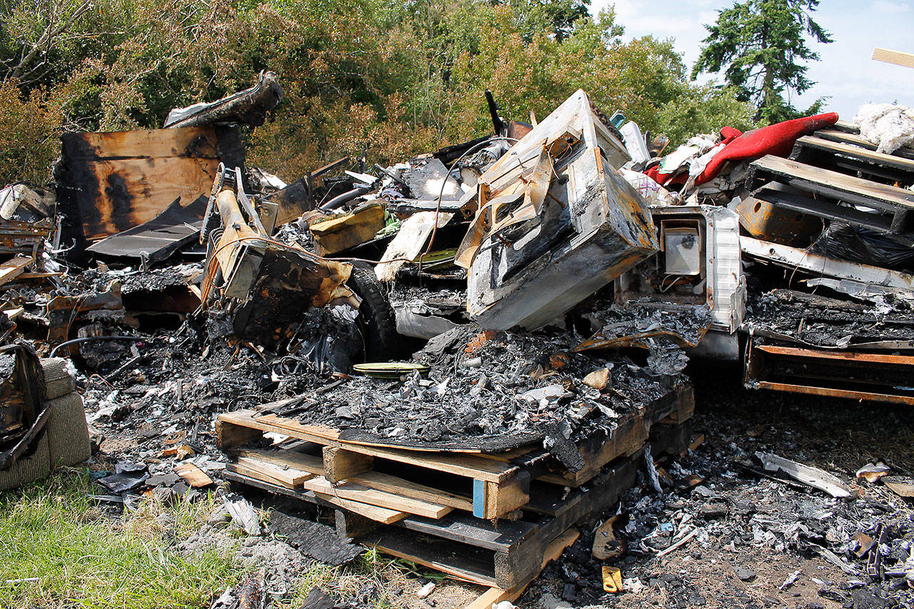 Photo by Kira Erickson/Whidbey News-Times                                Just a week ago, a propane explosion rocked the trailer in which North Whidbey resident Angela Kurtz was living with her three rescue animals. It is now unrecognizable.