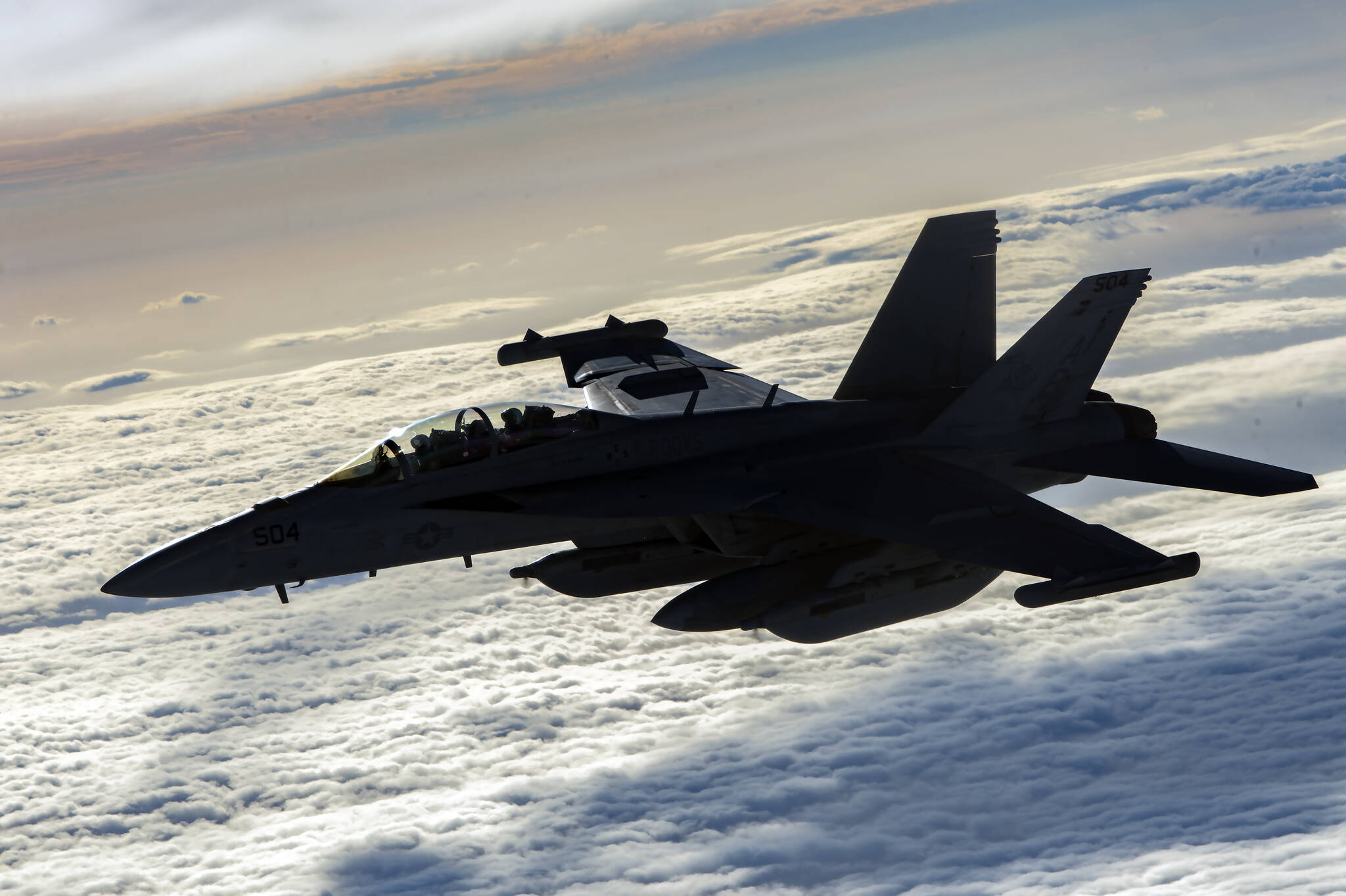 U.S. Air Force photo by Staff Sgt. Matthew Lotz
A U.S. Navy EA-18G Growler flies over Afghanistan, Jan. 23, 2020. The EA-18G has the capabilities to perform a wide range of enemy defense suppression missions with the latest electronic attack technology, jamming pods, and satellite communications.