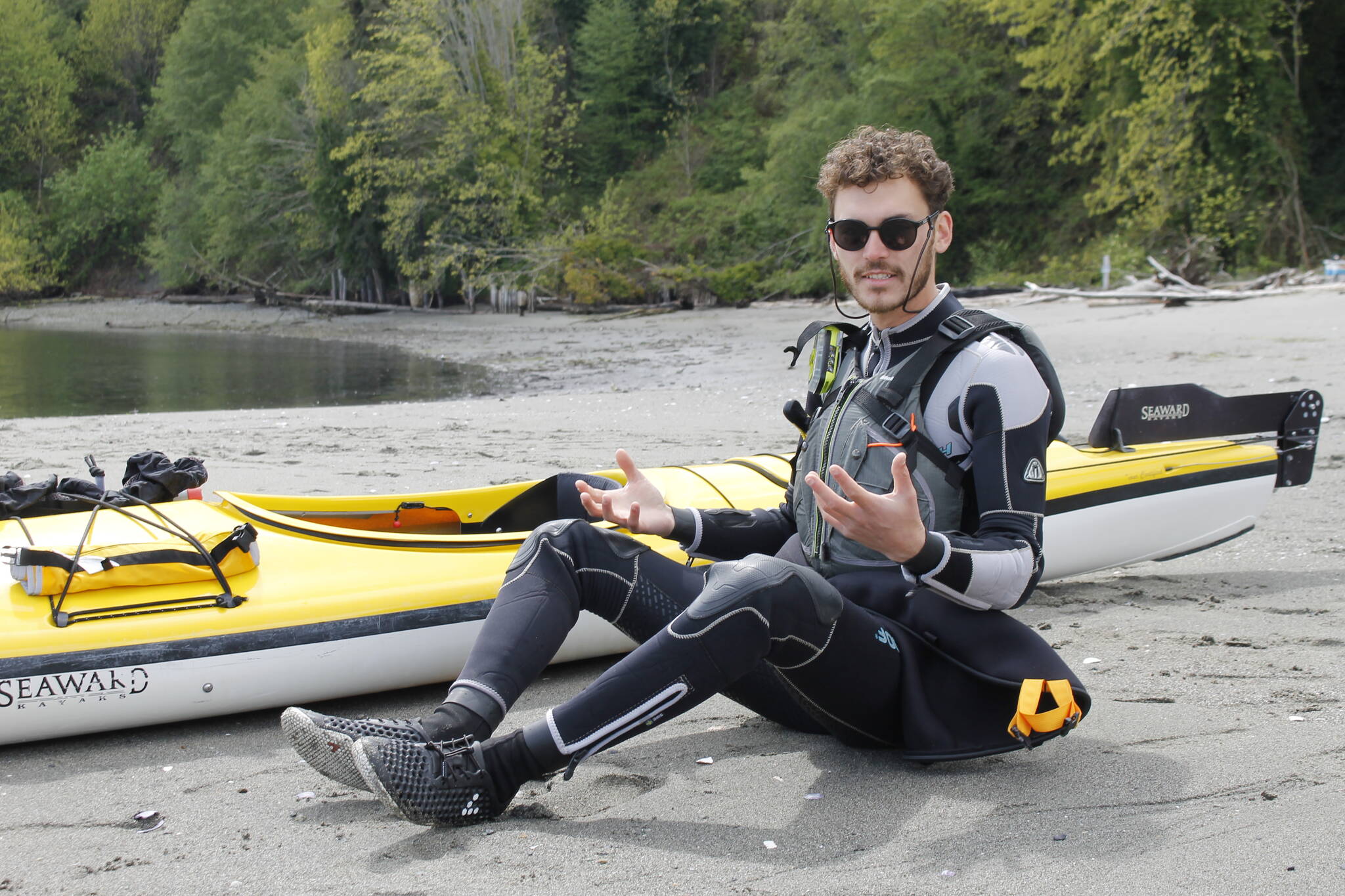 Photo by Kira Erickson/South Whidbey Record
Whidbey Island Kayaking Instructor Carter Webb demonstrates the proper posture for paddling in a kayak.