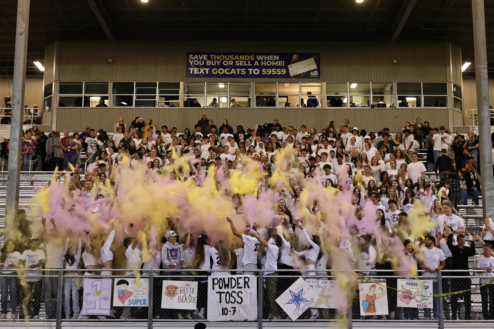 Photo by John Fisken
Oak Harbor High School had its homecoming football game on Oct. 7 at Wildcat Memorial Stadium. As has been tradition since 2015, students throw powder into the air to celebrate the event.