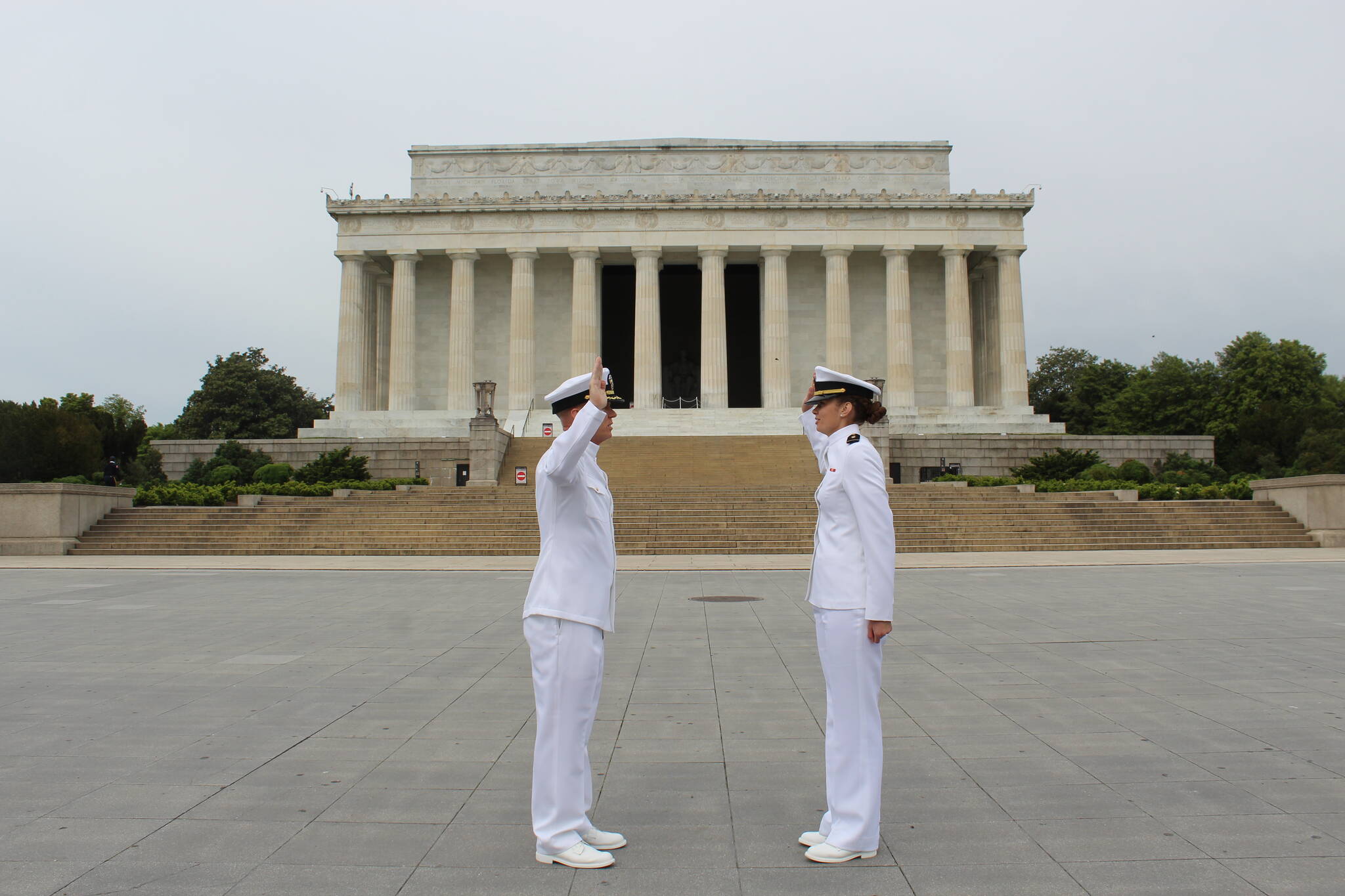 Capt. Randolph Pierson, left, giving Alyssa Pierson the Oath of Office for Alyssa Pierson’s Commissioning at the Lincoln Memorial in Washington DC. in 2020. (Photo provided)