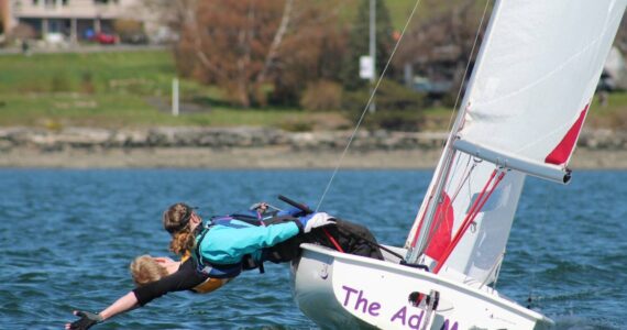 The Oak Harbor Youth Sailing Wildcat team racing in a two-person dinghy. (Photo provided)