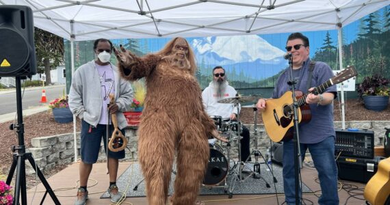 Garry the Sasquatch jams with the band at the 2023 Sasquatch Walk in Oak Harbor. (Photo courtesy of Teresa Besaw)